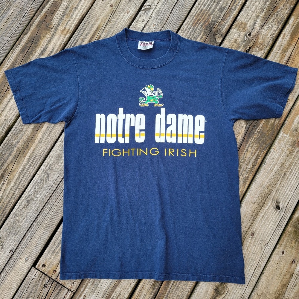 Vintage Notre Dame Fighting Irish Team Edition T-Shirt Sz Large Navy Blue